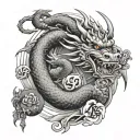 money, luck, dragon, son, family, samurai tattoo design idea