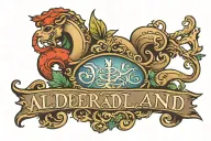 text "ALDERLAND" written across tattoo design idea
