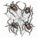 3 baby red back black widow spiders weaving their webs tattoo design idea