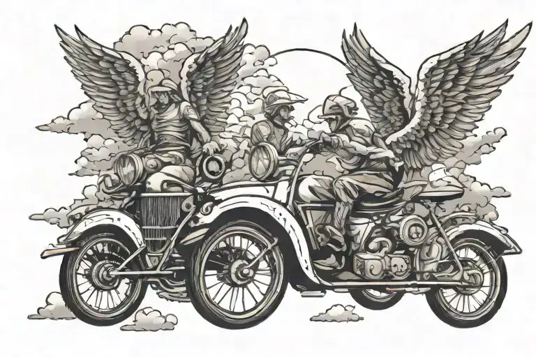 the day of rapture with sky angels chariots and clouds tattoo design idea