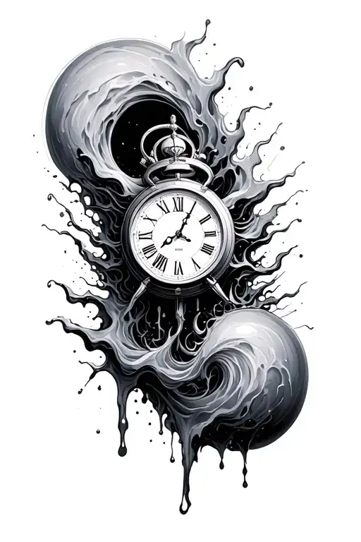 Clock that melts on top of a black hole tattoo design idea