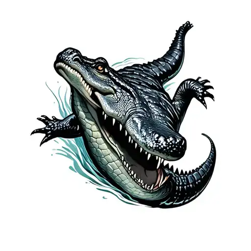 crocodile swimming tattoo design idea