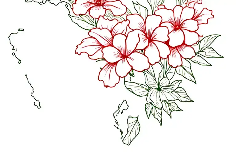 Hawaiian Islands geography inspired design incorporating Hawaiian flowers tattoo design idea