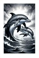 A sailor was sad and depressed, watching the water and having thoughts of suiciding, when suddenly 2 dolphins came and s tattoo design idea