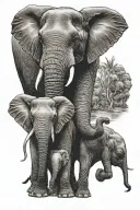 elephant with 3 kids tattoo design idea
