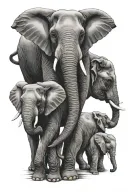 elephant with 3 kids tattoo design idea
