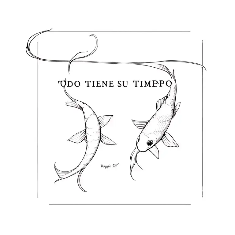 "TODO TIENE SU TIEMPO" down the spineone koi fish facing downward before the quote and one facing upward after the quote tattoo design idea
