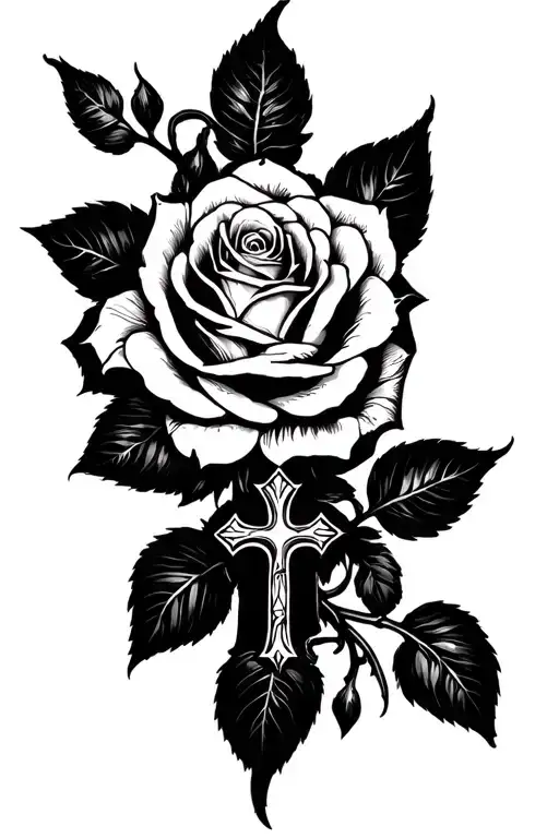 rose and cross tattoo forearm sleeve tattoo design idea