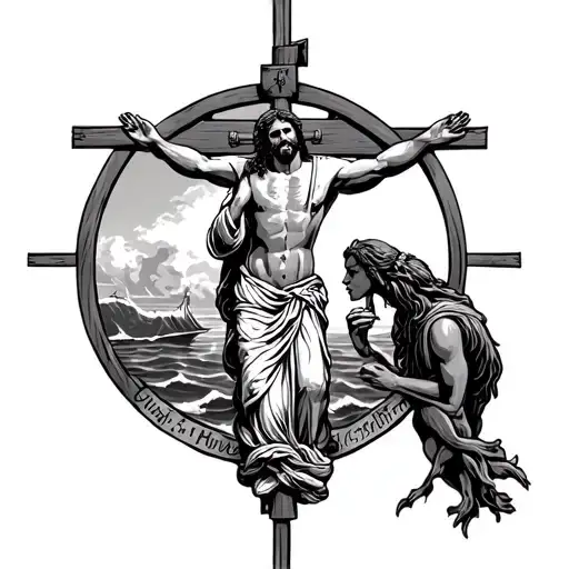 seafarers life with jesus christ tattoo design idea