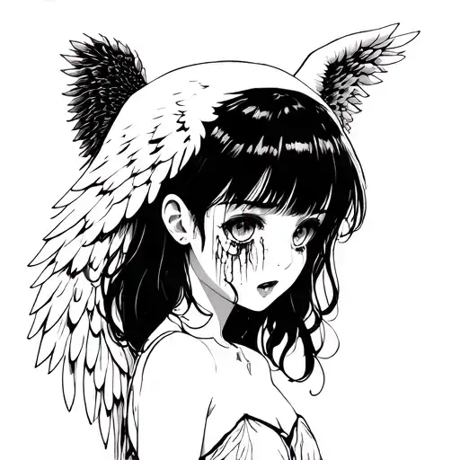 angel crying anime girl tattoo design idea
