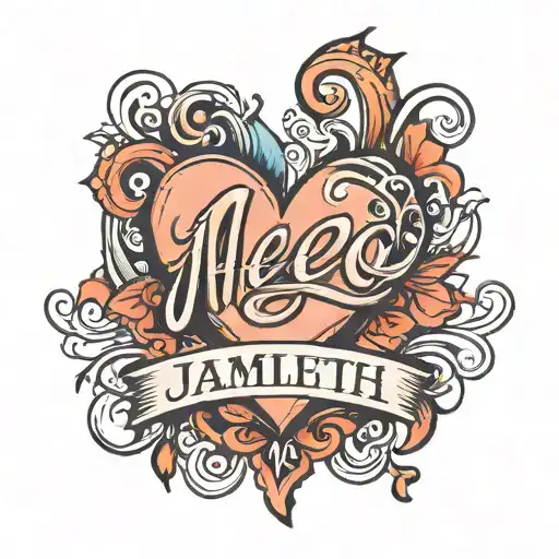 Jamileth in cursive font with a heart coming out of the h around the name  tattoo design idea