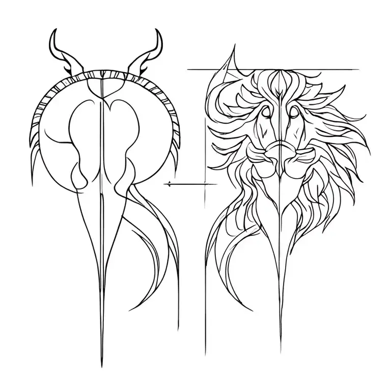 fine line, mystical, separate Taurus, Leo, and Virgo symbols in a vertical line tattoo design idea