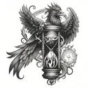 hour glass with phoenix rising from the ashes with roman numbers around it tattoo design idea