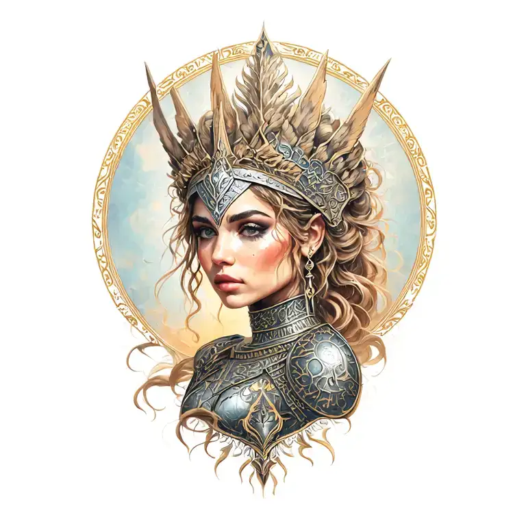 female warrior bride tattoo design idea