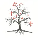 many lines gothic poison tree with flowing red blood and crosses made of many curved lines tattoo design idea