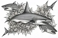 mako shark from above with shadow leaves you tattoo design idea