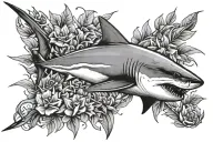 mako shark from above with shadow leaves you tattoo design idea