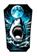 great white shark with a blue moon above it tattoo design idea