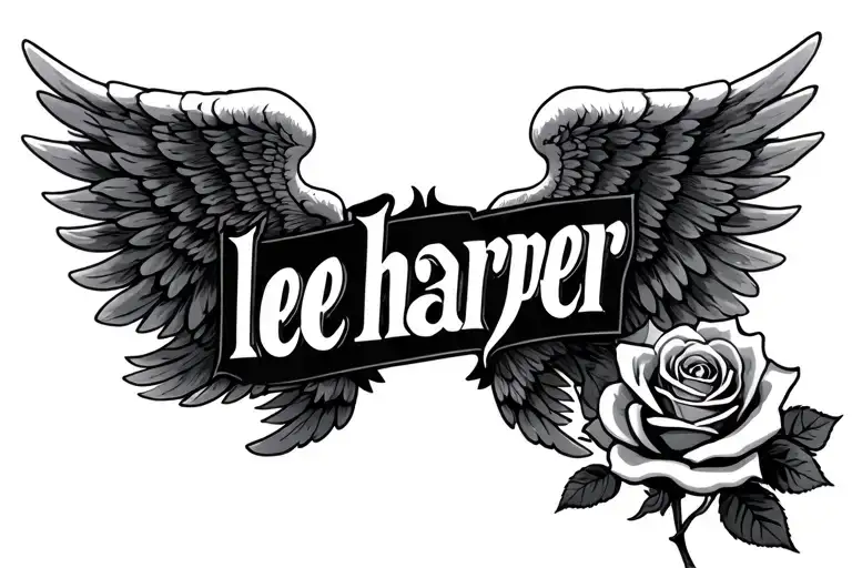 "lee harper " rosses and angel wings spread tattoo design idea