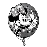 Minnie Mouse watchin mickey mouse float away by a ballon tied to a knooce around mickdys throat. minnie has medussa hair tattoo design idea