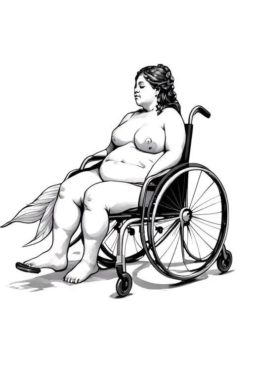 kintsugi active wheelchair chubby mermaid sitting tattoo design idea