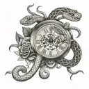 snakes clocks surrounded tattoo design idea