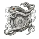 snakes clocks surrounded tattoo design idea