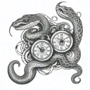 snakes clocks surrounded tattoo design idea