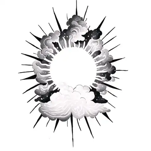 sun rays and clouds surrounding tattoo design idea