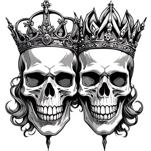 king and queen skull adorned tattoo design idea
