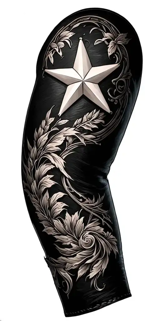 Texas tooled leather sleeve tattoo design idea
