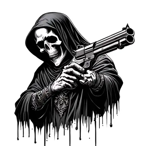 grim reaper holding gun tattoo design idea