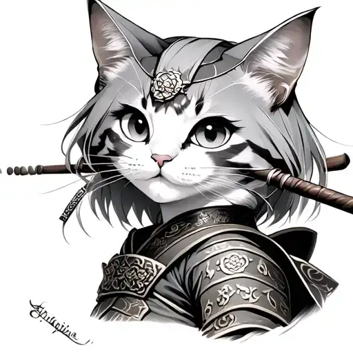 Anime cat girl samurai tattoo design idea