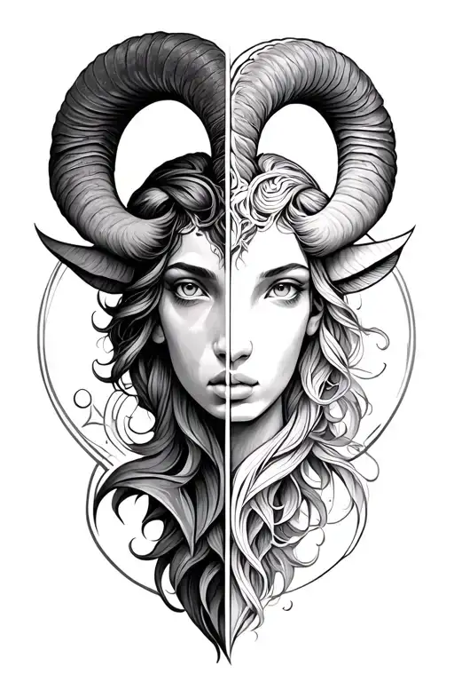 aries and virgo zodiac sign tattoo design idea