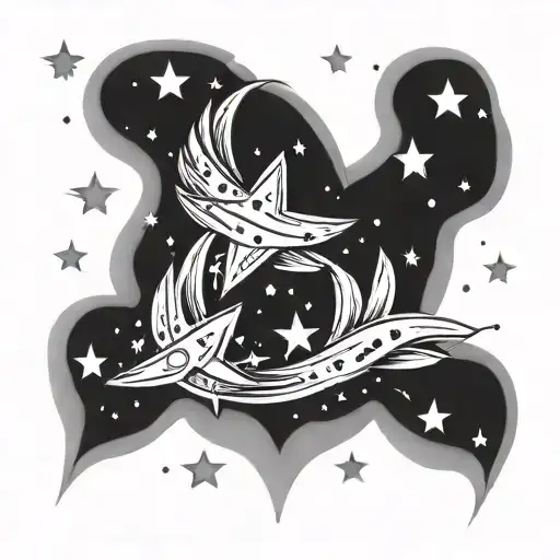 Shooting stars and hearts tattoo design idea