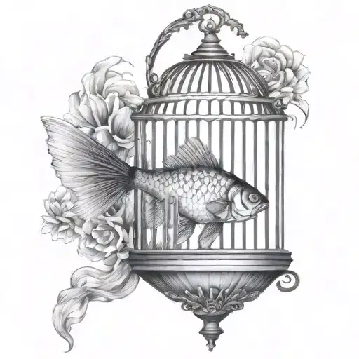 goldfish in bird cage tattoo design idea