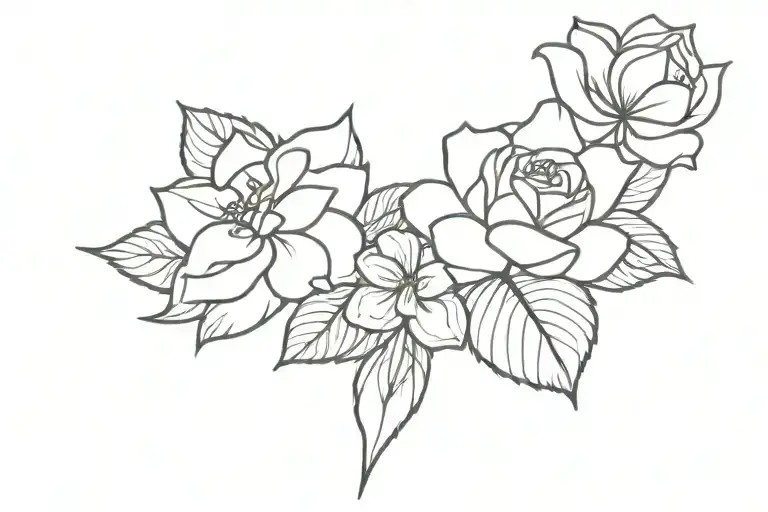 Micro tattoo of blue and pink hydrangeas, a black rose, and book pages, all carried by the wind. tattoo design idea