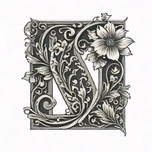 vine containing the letter M, the letter C, the letter C, the letter V and flowers growing tattoo design idea