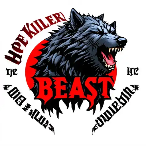 centered black howling werewolf with the word "Hope Killer" written above the word "BEAST" tattoo design idea