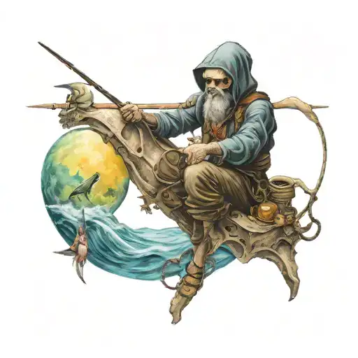 death fishing off of the moon like the dreamworlds studio boy he's fishing for the planet neptune tattoo design idea