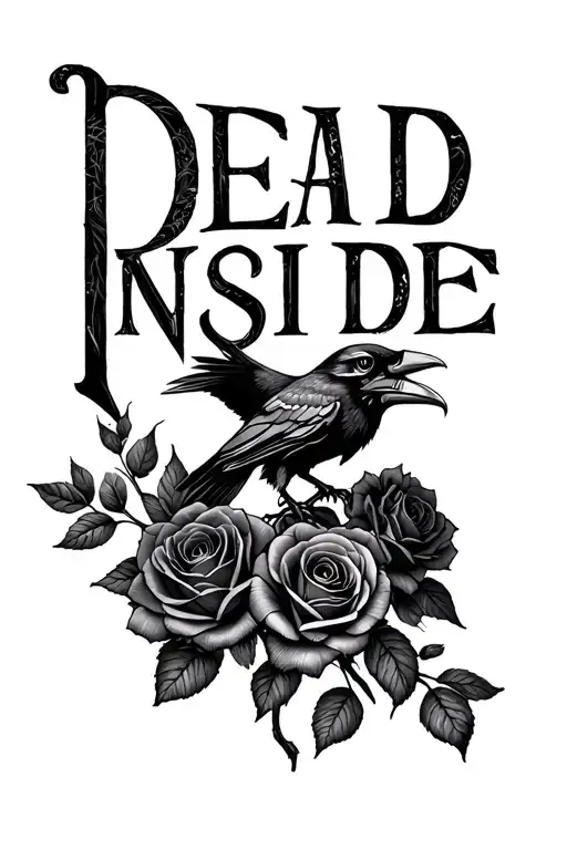 "Dead Inside" ravens and dead roses tattoo design idea