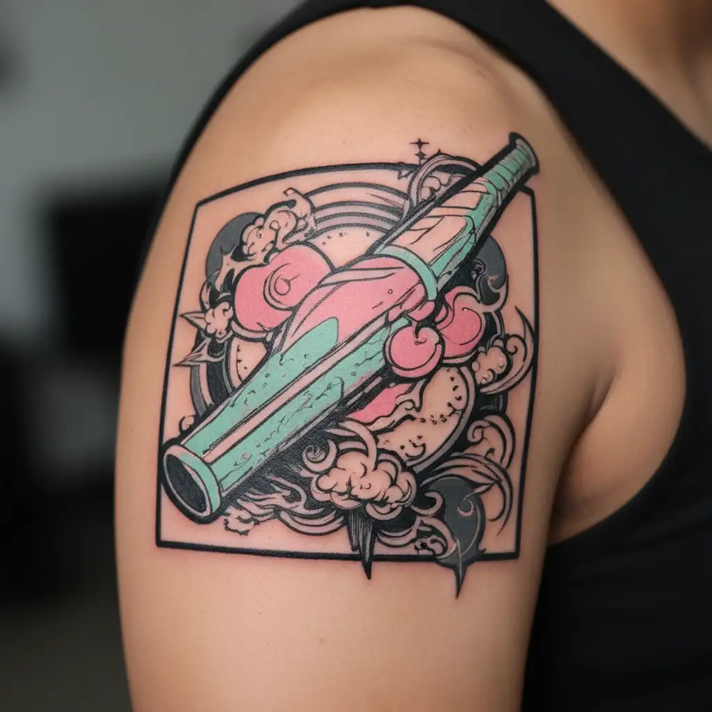 pastel baseball bat with needles tattoo design idea