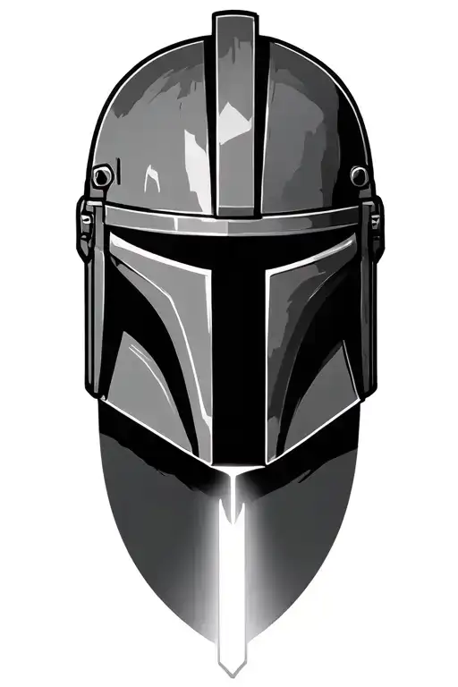 A Mandalorian helmet design with a lightsaber blade cutting through it, symbolizing strength and resilience tattoo design idea