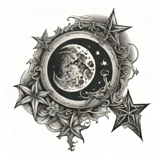 moon and stars gothic tattoo design idea
