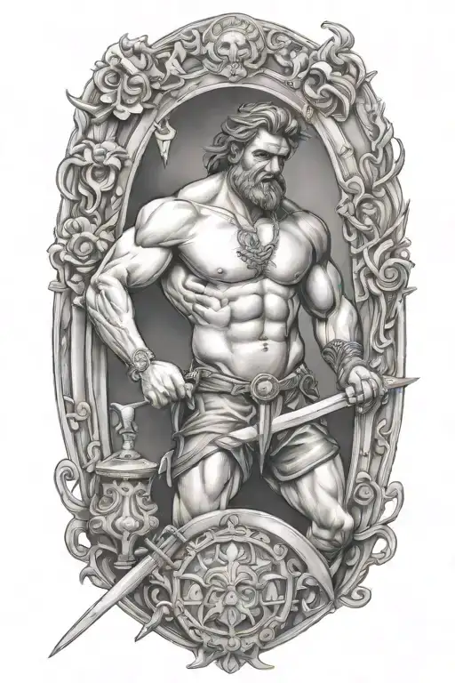 Hephaestus working on sword tattoo design idea