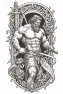 Hephaestus working on sword tattoo design idea