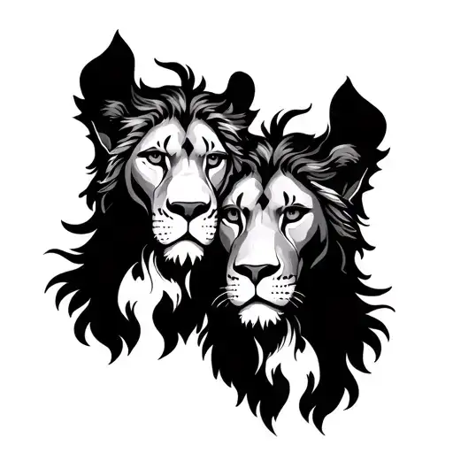 Gemini twins with leo zodiac sign tattoo design idea