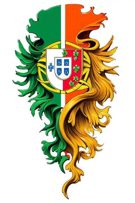 Portuguese and Irish flag morphing tattoo design idea