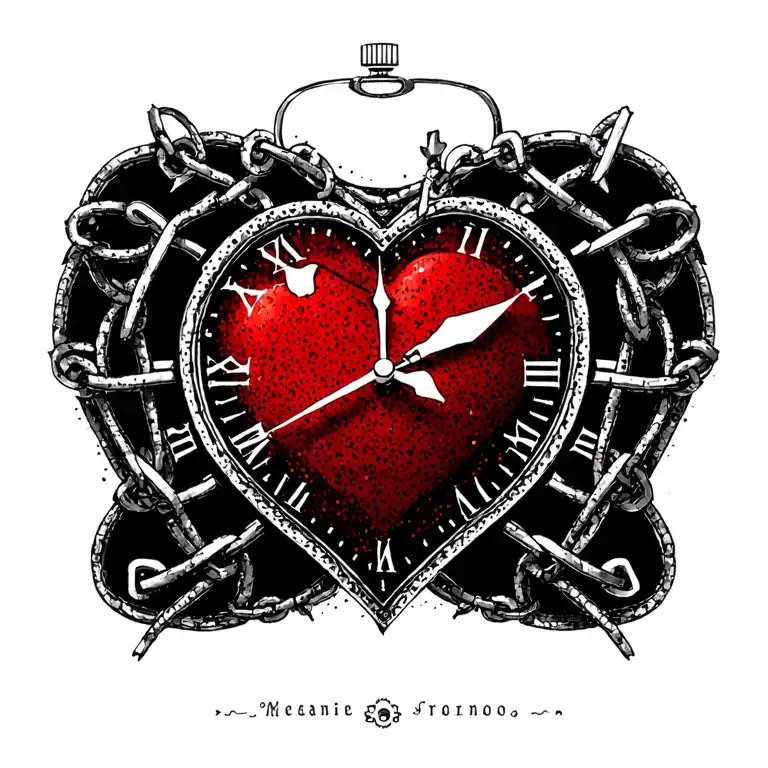 "Mélanie" clock heart chains tattoo design idea