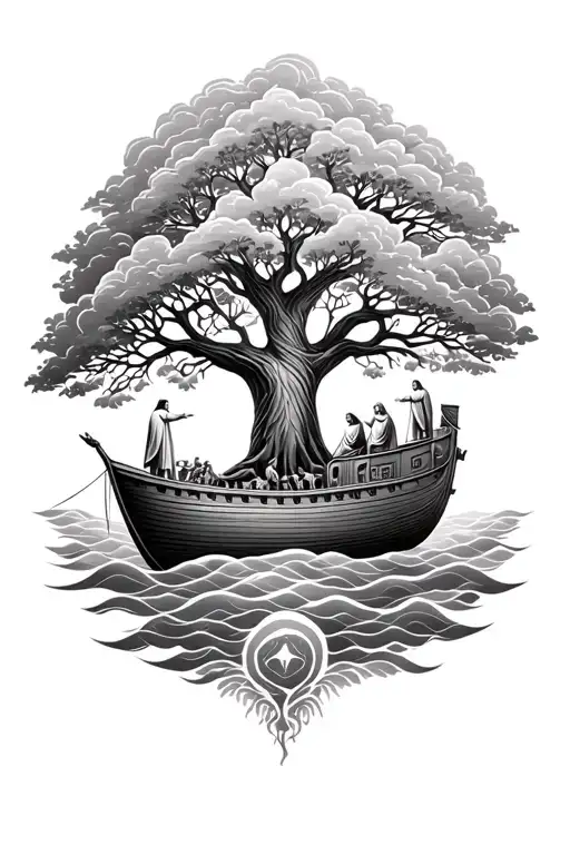 the tree of life and Noah's ark with Moses parting the sea tattoo design idea